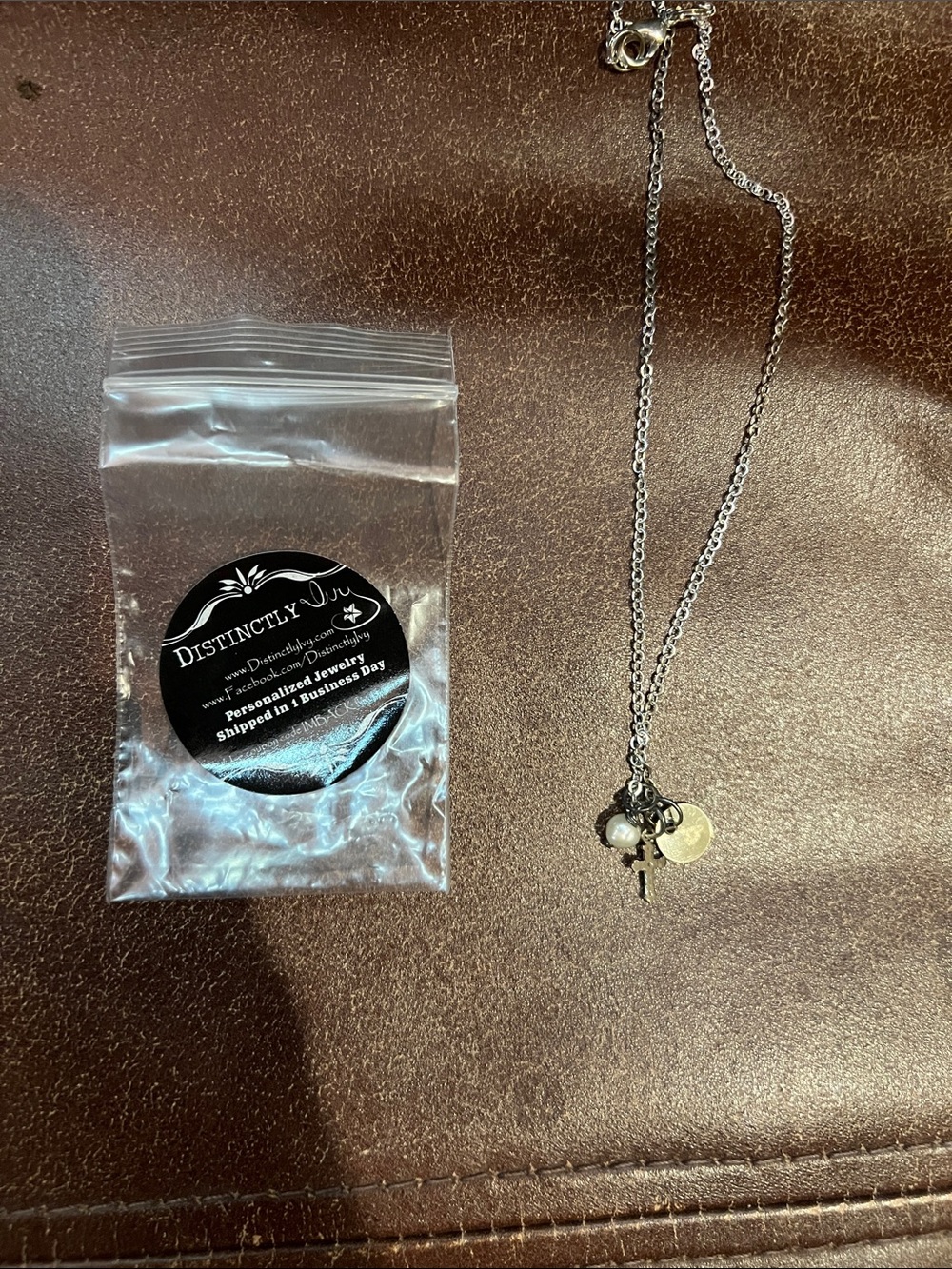 Mixed Metal Charm Necklace with Pearl and Cross - Silver